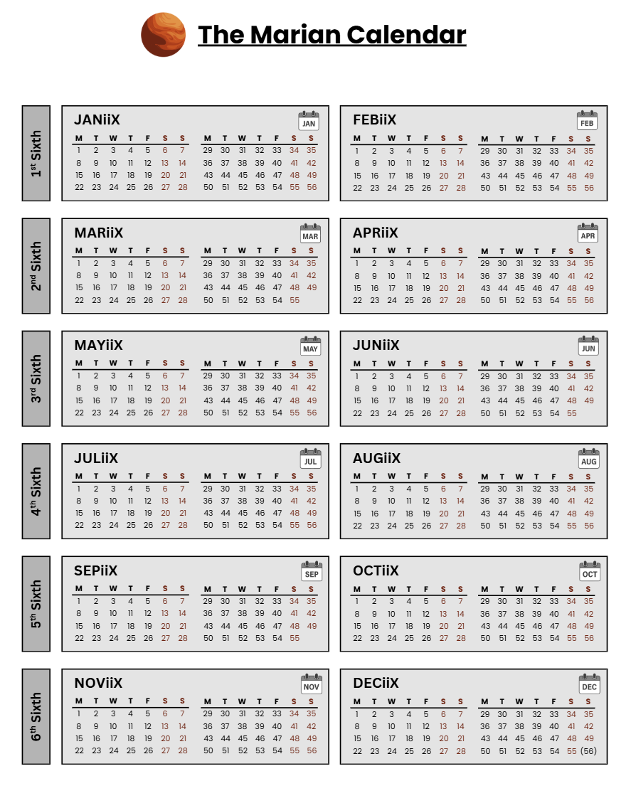 Illustration: The Marian Calendar. Expanded text description follows.